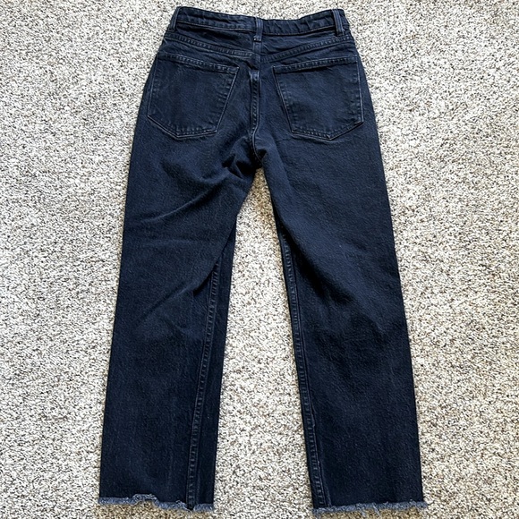 Topshop Black Straight Leg Jeans W 28 L 32 Raw Hem Zip & Button Closure - Picture 7 of 9